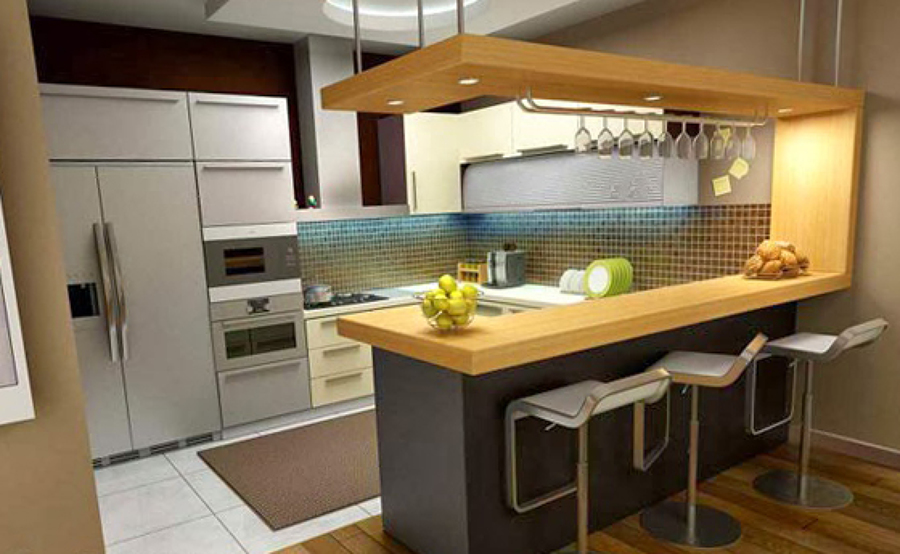 Barra americana con taburetes altos