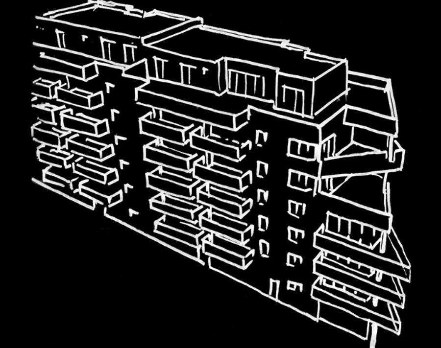 Boceto de una de las fachadas