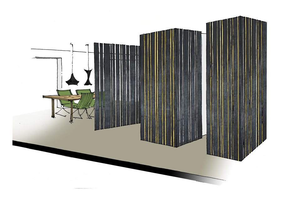 Bocetos previos del volumen de la lavandería y la celosía