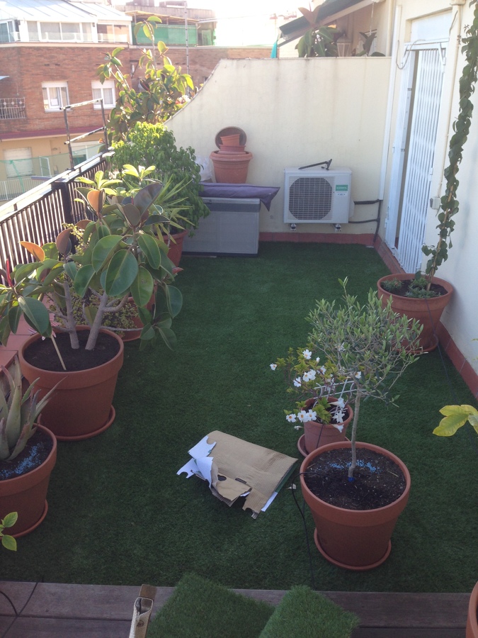 cambiando una zona enracholada por césped artificial