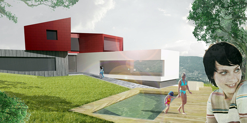 Casa C_Piscina exterior y Salón