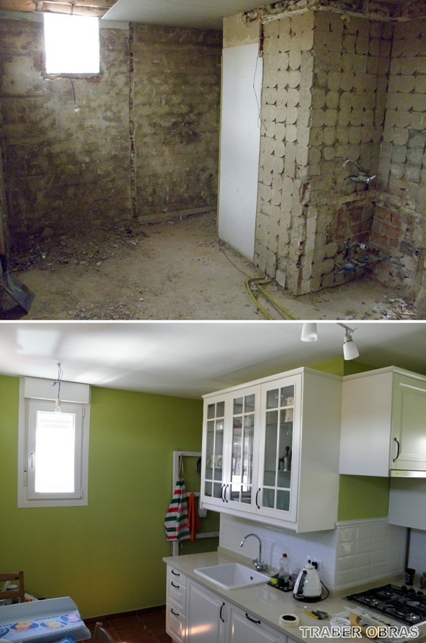 Cocina: antes y después de la reforma.