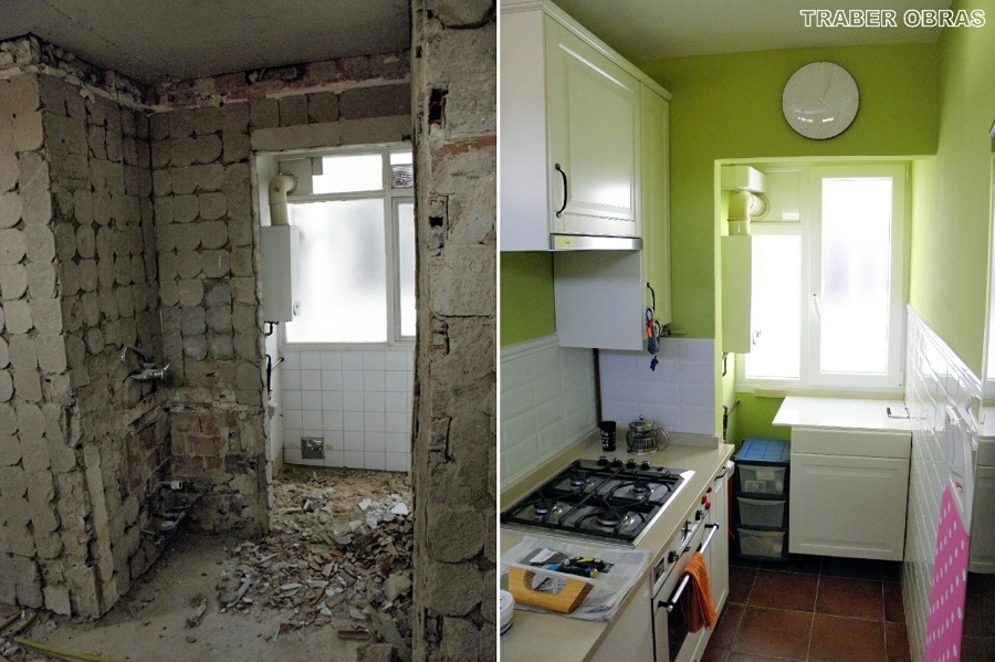 Cocina: antes y después de la reforma.
