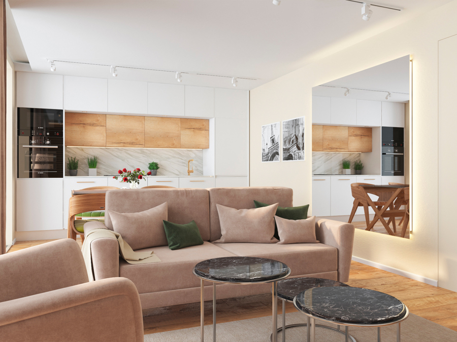 Cocina Blanca con Madera abierta al Salon