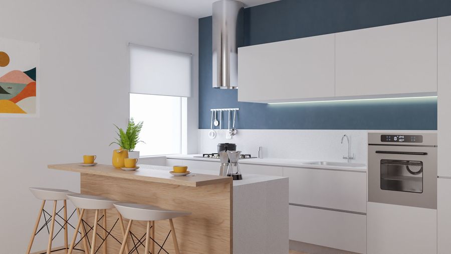 Cocina con barra americana de madera