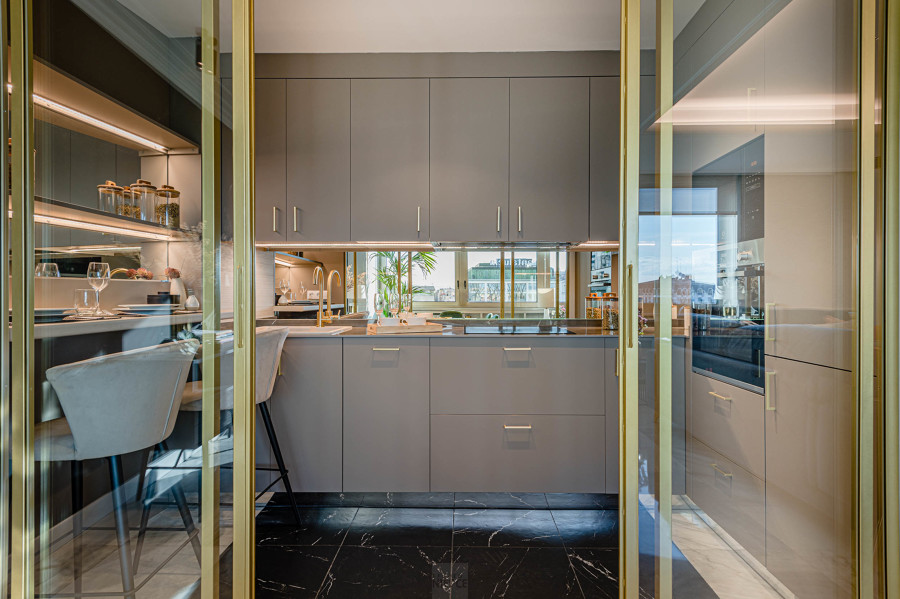 Cocina con corrimiento