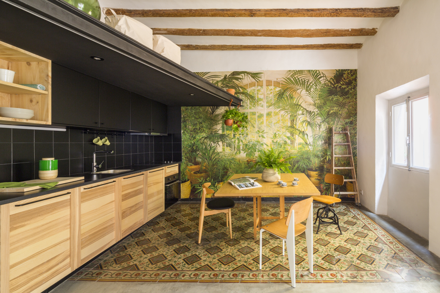 cocina con papel de pared