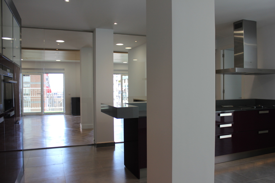 Cocina, salon  tabiqueria de cristal mobiliario. Castshine