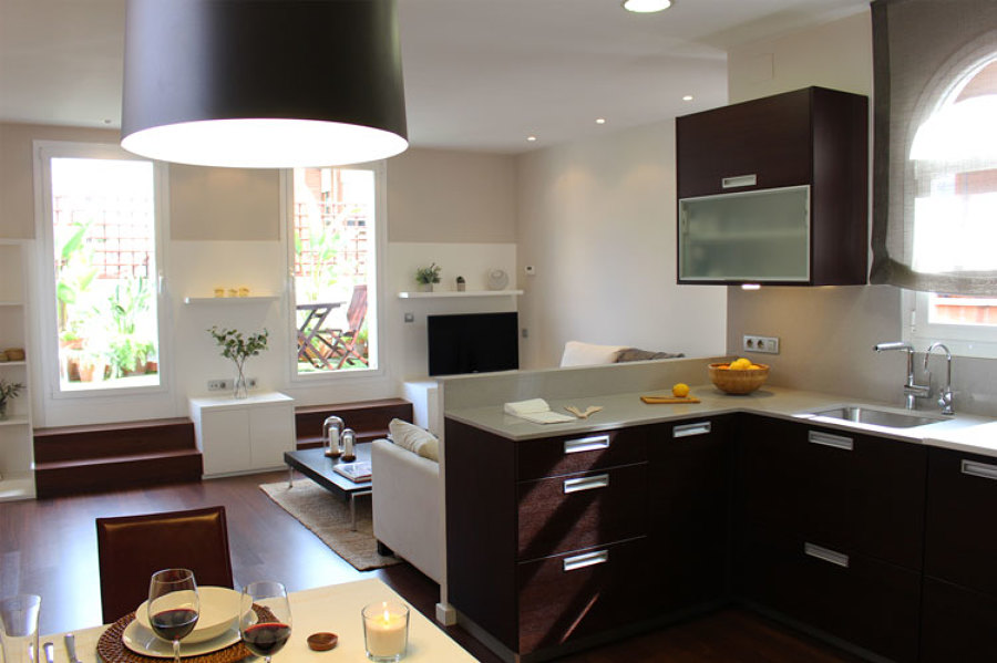 Cocina y salón en espacio abierto