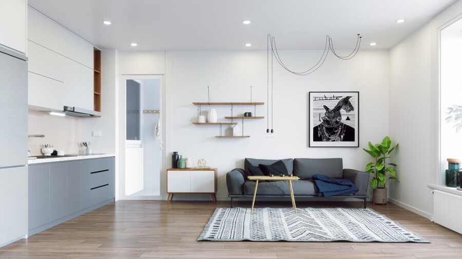 cocina y salon nordicos