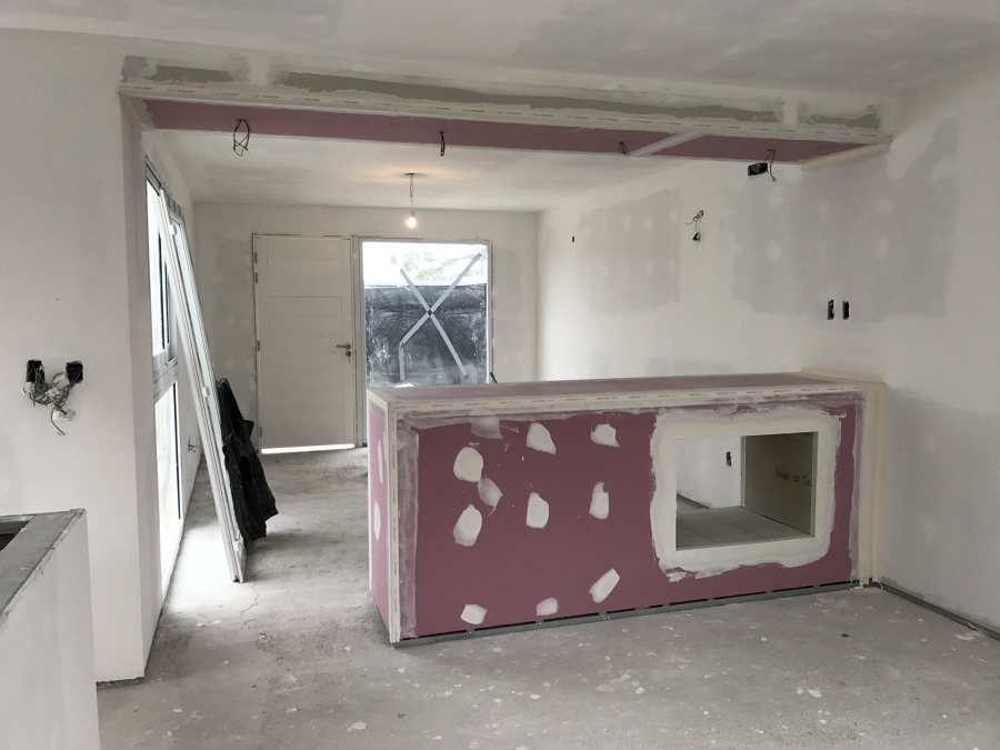 Construcción de isla con placa ignífuga para alta temperatura