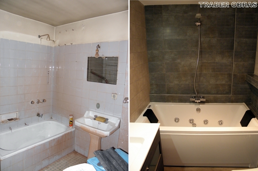 Cuarto de baño antes y después.