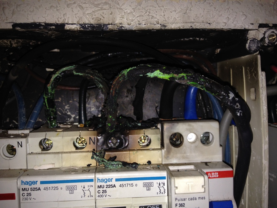 Daños por cortocircuito en cuadro electrico