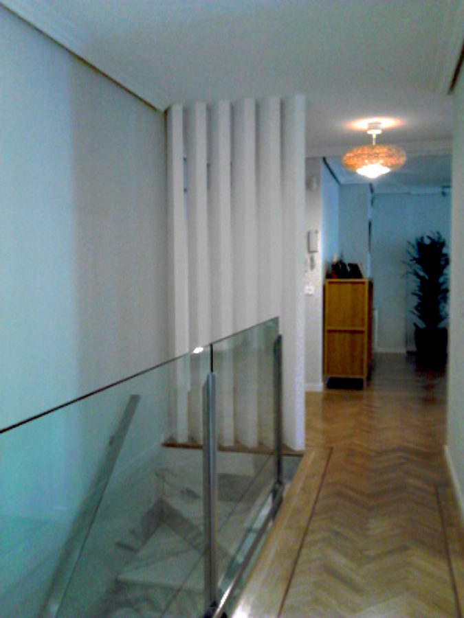 Detalle barandilla y separador visual del acceso