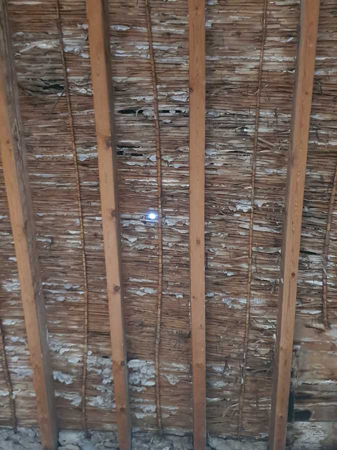 Detalle del techo de madera y cañizo