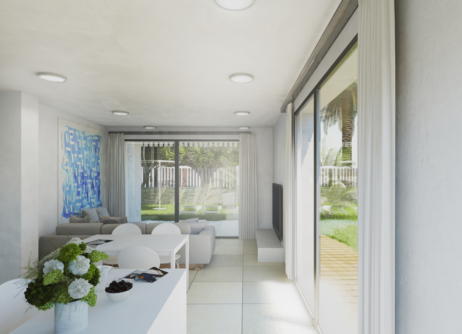 Diseño 3d de planta baja en urbanización