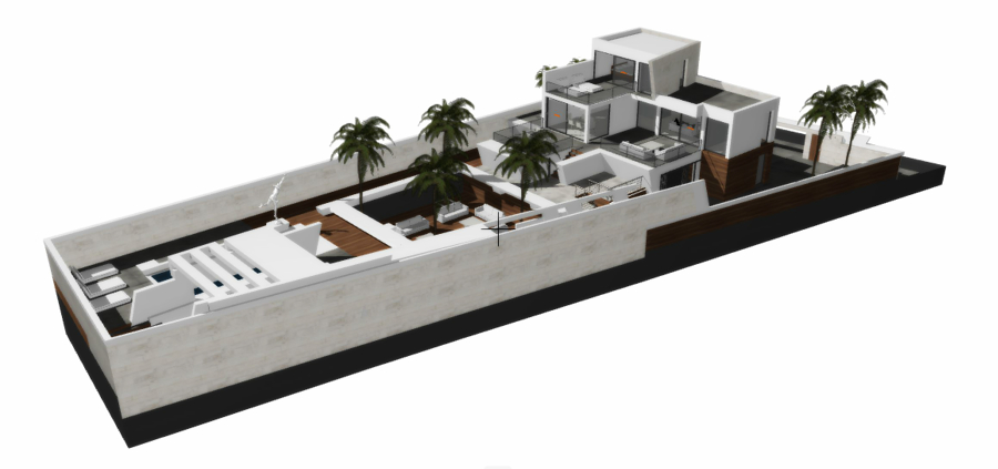 Diseño conjunto de vivienda y parcela.