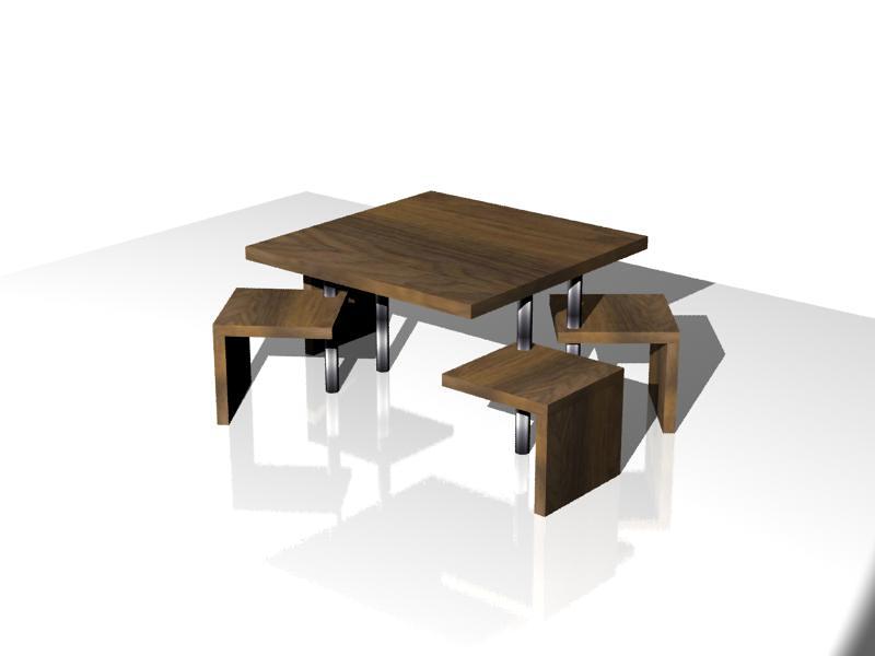 Diseño de mesa con 4 sillas integradas