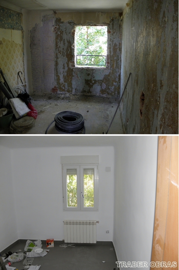 Dormitorio antes y después.
