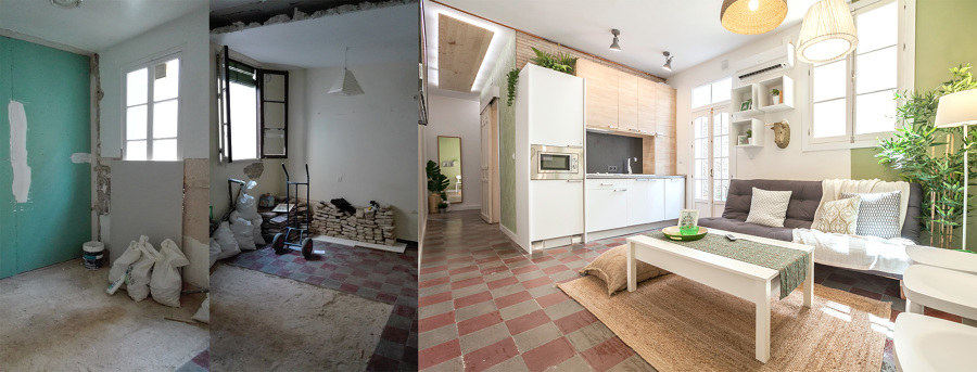 El antes y después del salón con cocina abierta