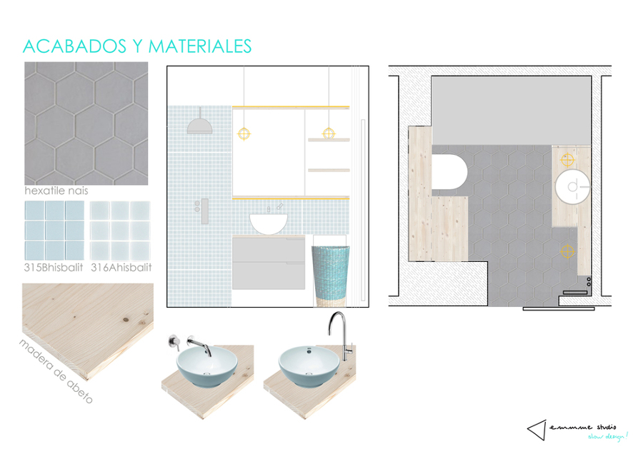 El baño de Estela por emmme studio: materiales
