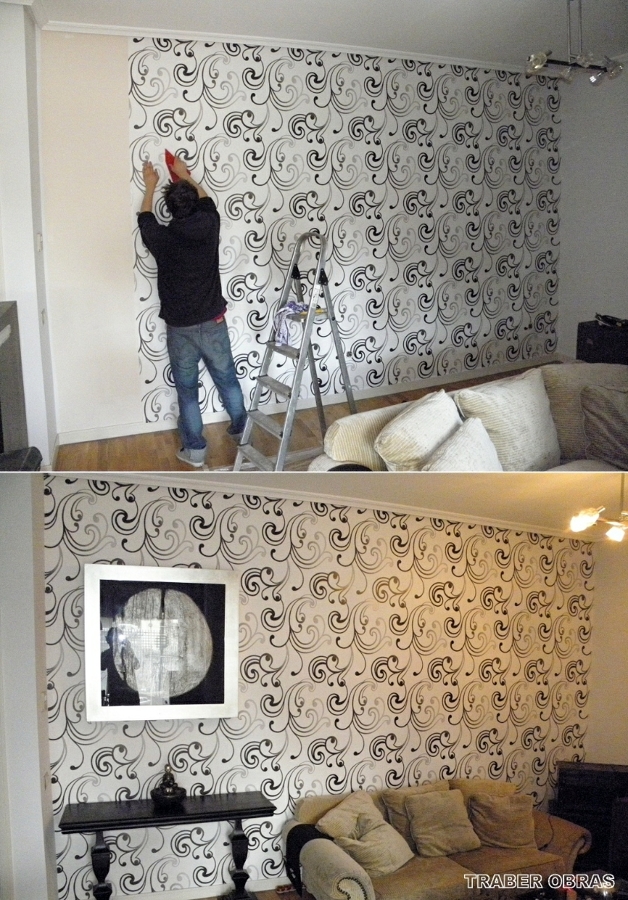 EMPAPELADO PARCIAL DE SALÓN DE VIVIENDA POR TRABER OBRAS