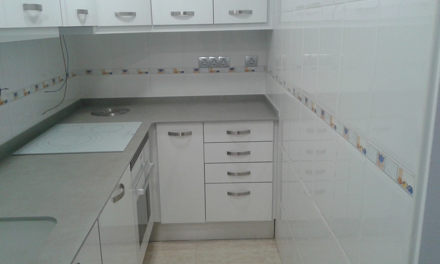 encimera con placa de induccion y basurero