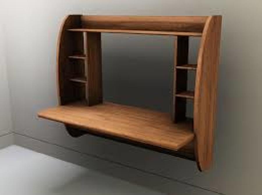 Escritorio para PC en  hoja de madera barnizado                         