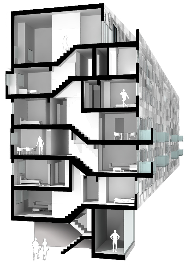 Esquema en sección del edificio