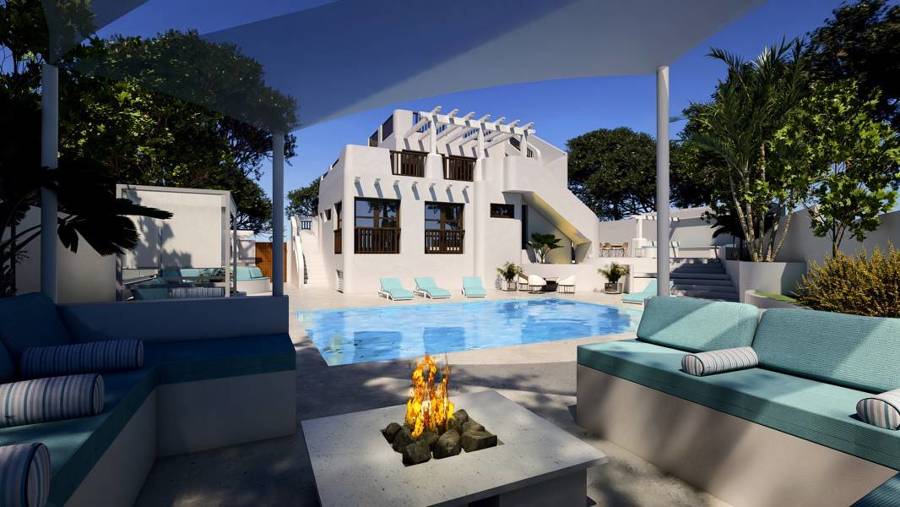 Exterior, terraza y piscina