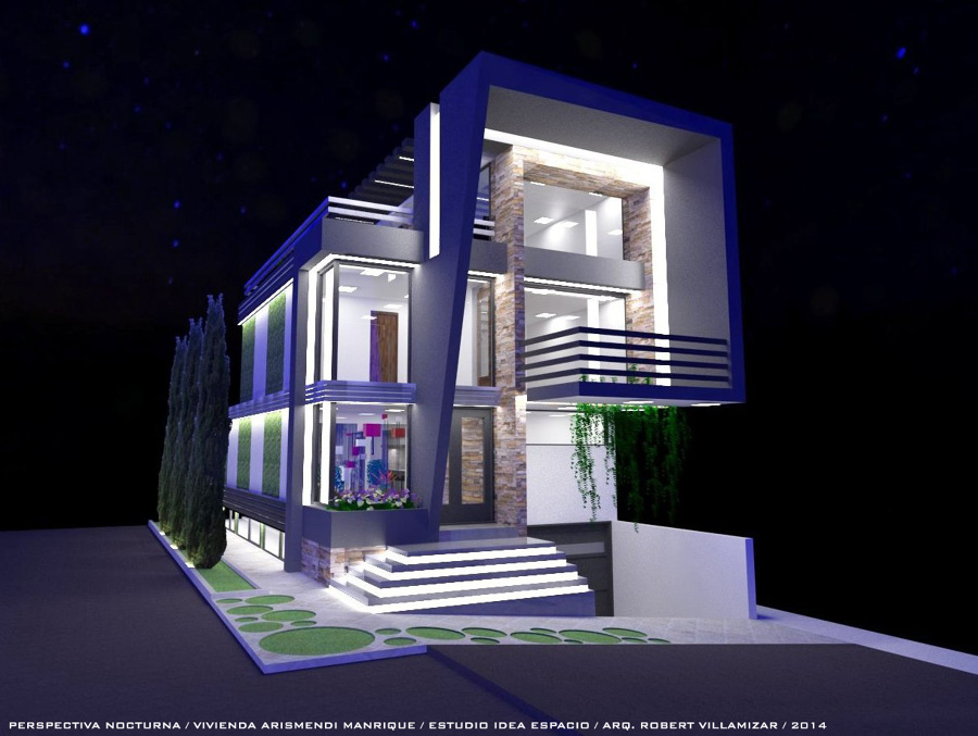 Fachada Principal con diseño de Iluminación