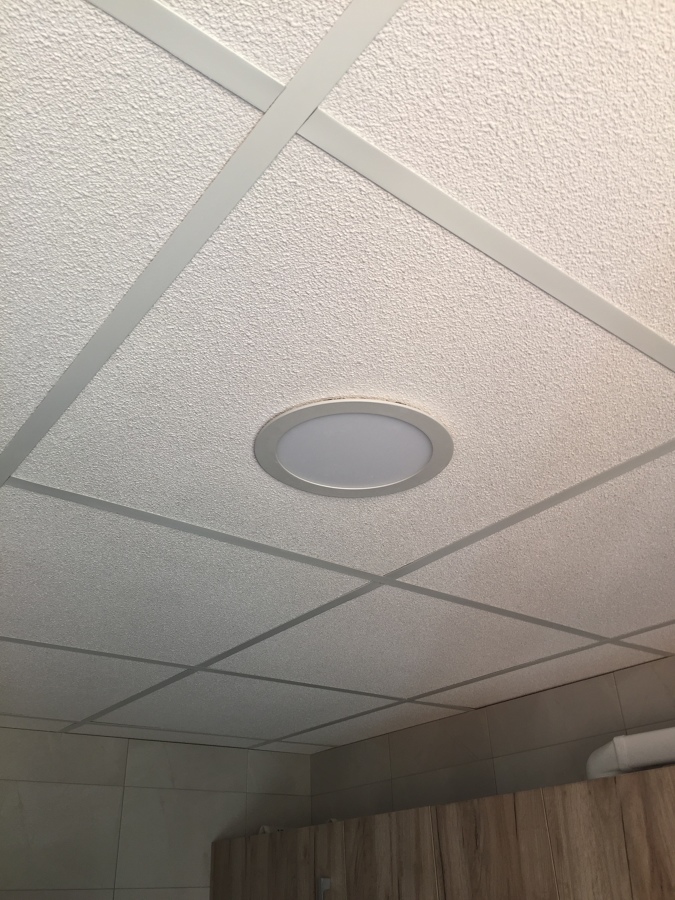 Falsos techos de placas de escayola e iluminación.