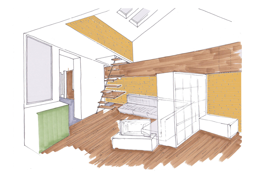 Imagen de proyecto del espacio principal de la vivienda