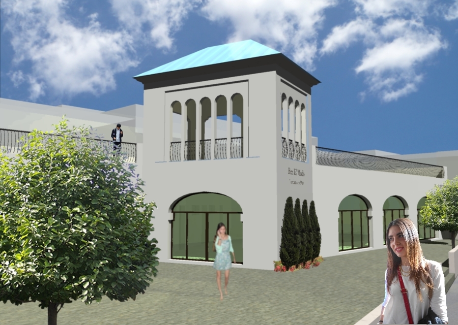 Infografía de proyecto del conjunto, con vista de la fachada principal