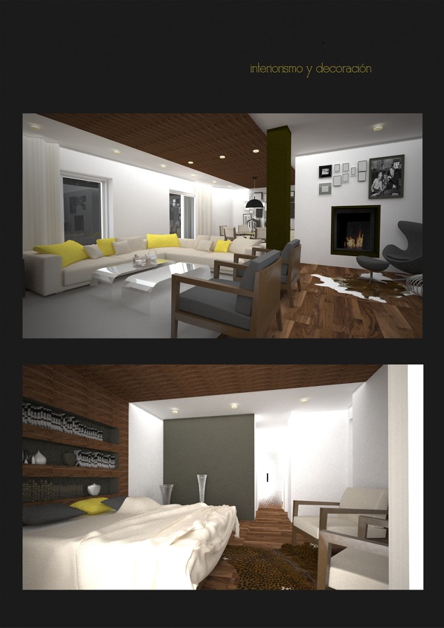 Infografia dormitorio principal y salon, proyecto de decoración