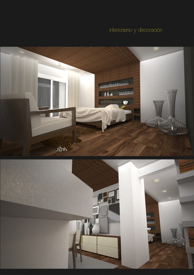 Infografia dormitorio principal y salon, proyecto de decoración