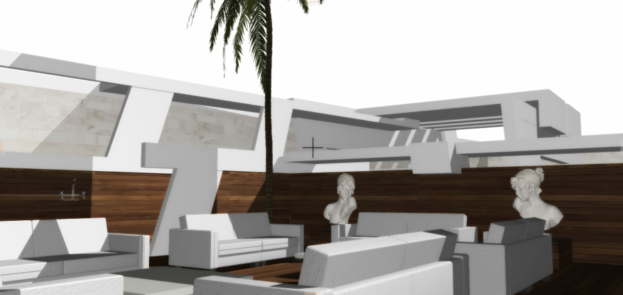 Jardín inferior con vistas a la parte trasera de la piscina.