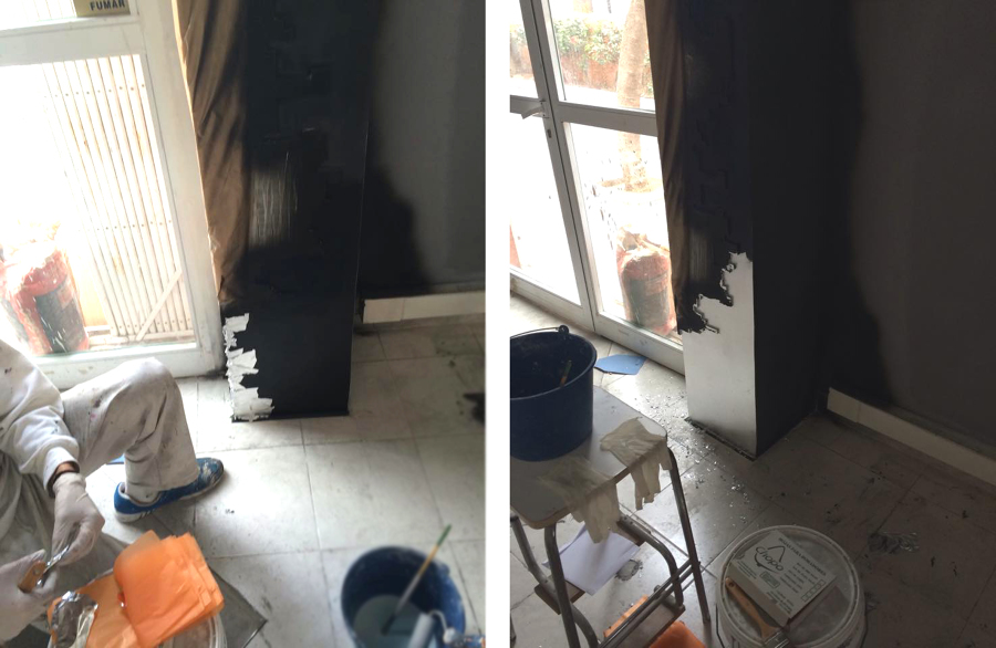 La colocación de pan de plata en la columna