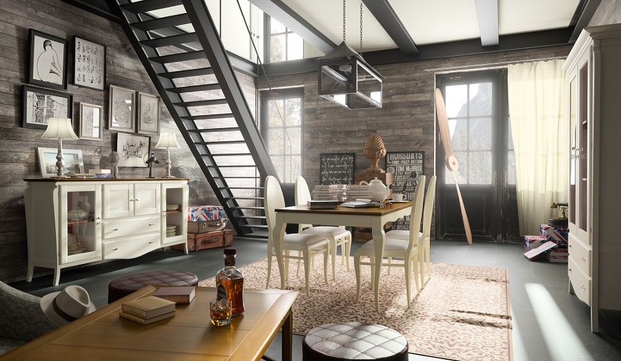 Mesa, aparador y vitrina misma colección.