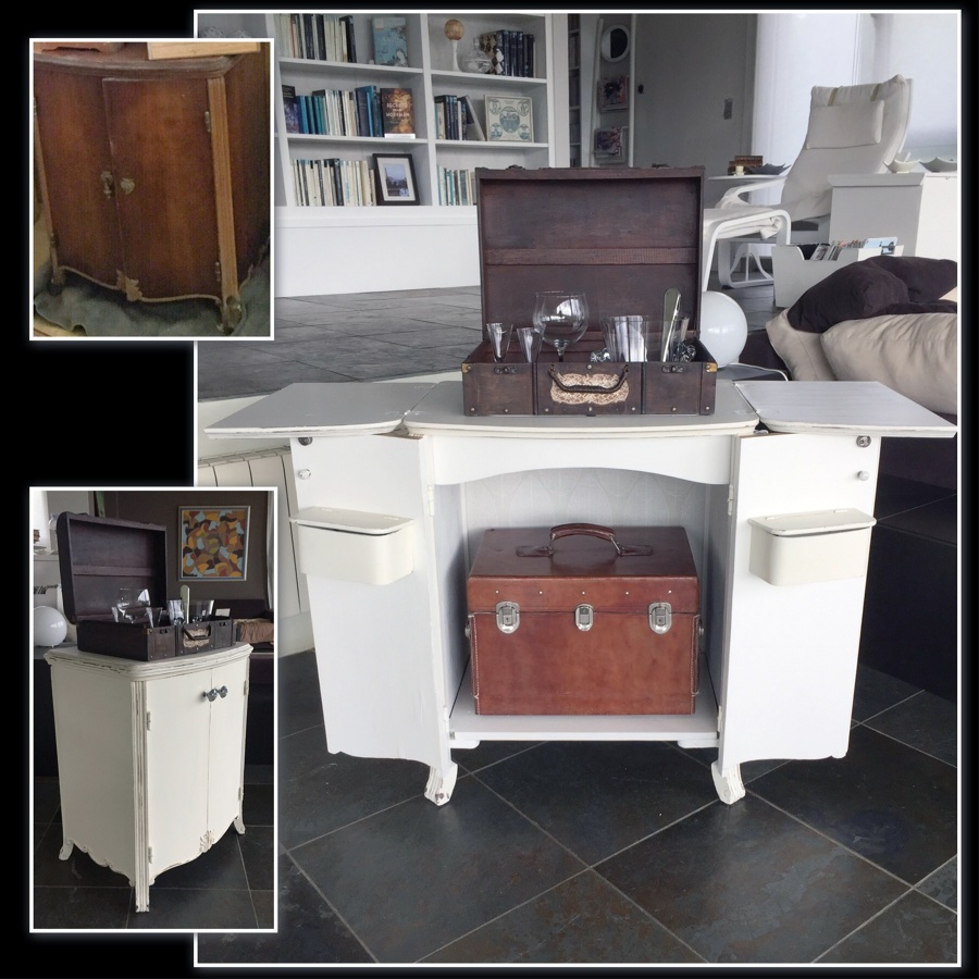 Mesa de máquina de coser restaurada y actualizada como mueble bar