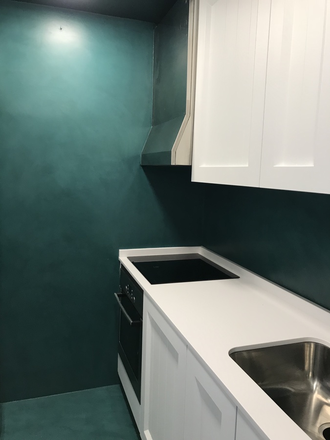 Microcemento verde Hoja en cocina