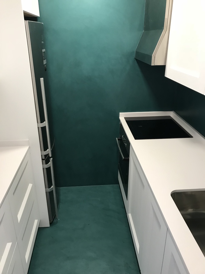 Microcemento verde Hoja en cocina