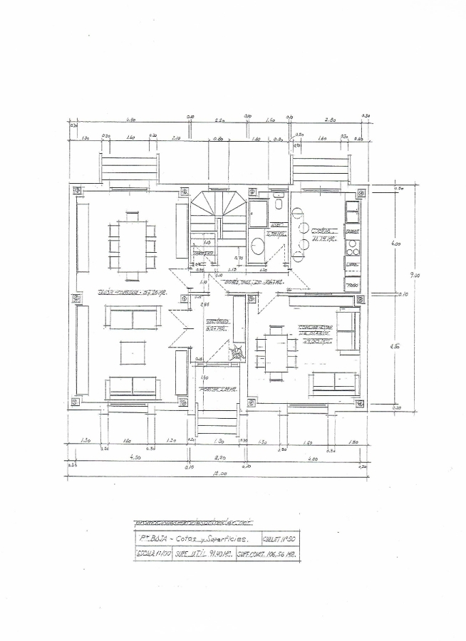 Modelo chalet nº 50 - Plano planta baja Cotas y Superficies