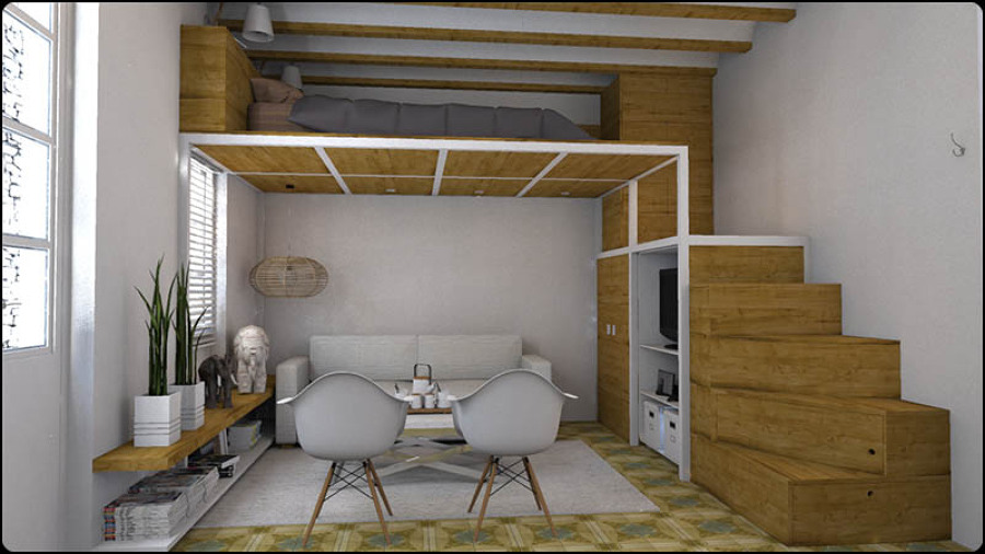 Mono-ambiente en 2 niveles