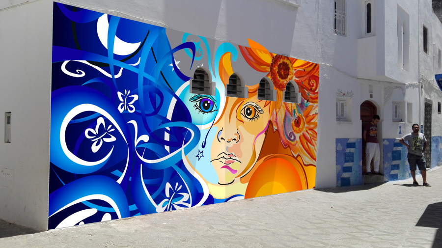 Montaje previo de boceto en muro