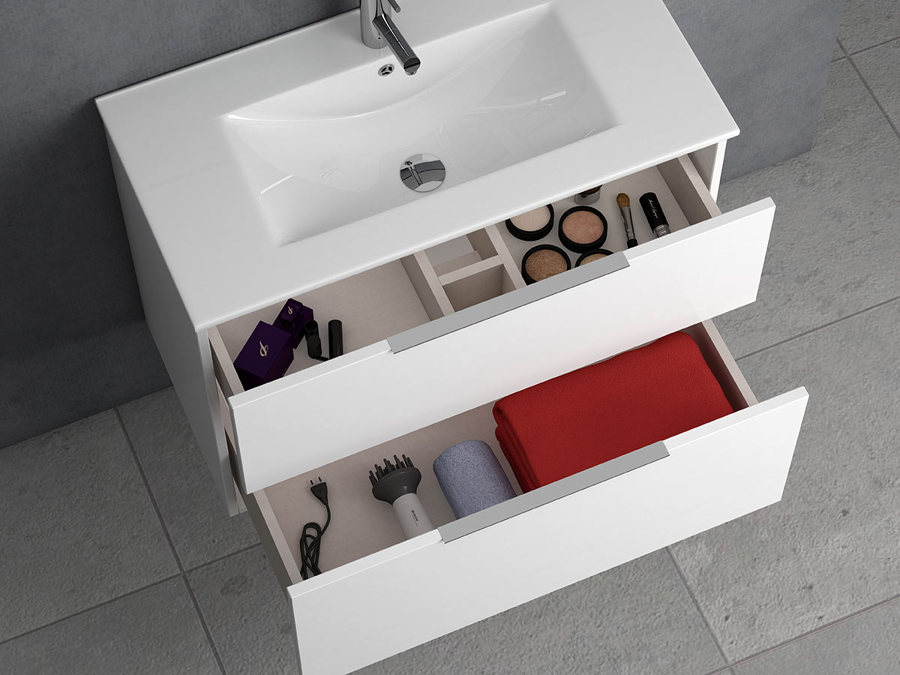 Muebles de baño cajones abiertos