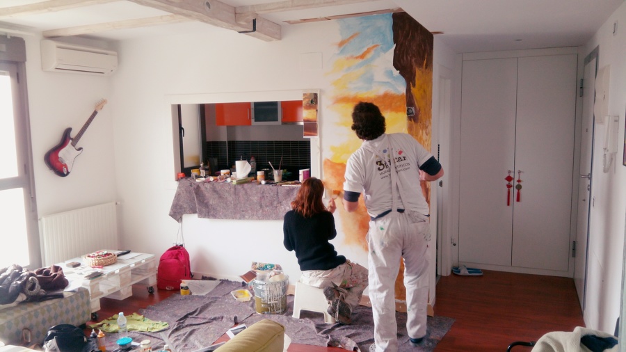 Mural decorativo para salón con temática de escalada.