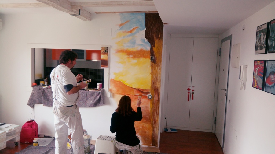 Mural decorativo para salón con temática de escalada.