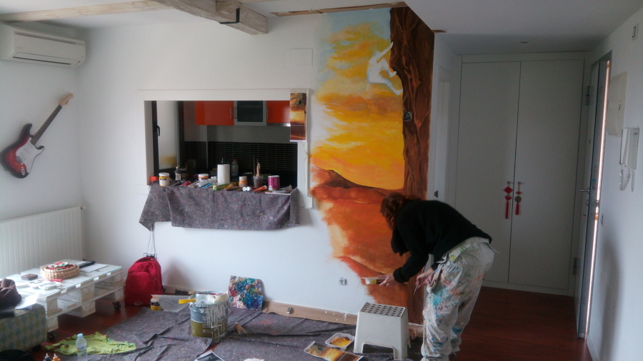 Mural decorativo para salón con temática de escalada.