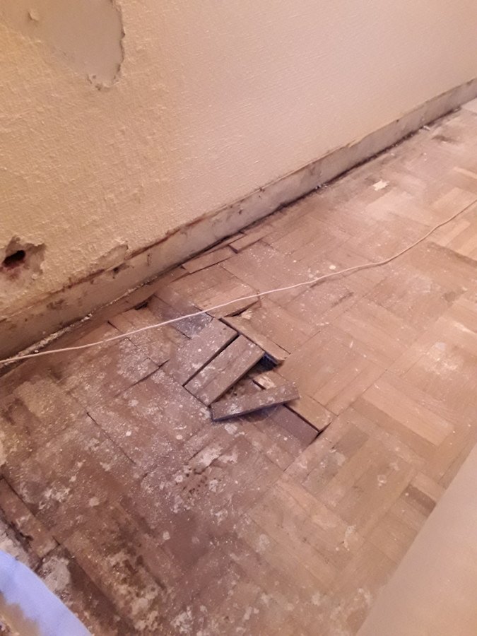 Parquet levantado por humedad,  este es el que esta debajo de la tarima
